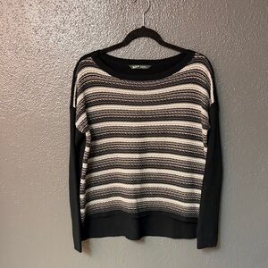 Woolrich 100% Cotton Black and Cream Striped Sweater